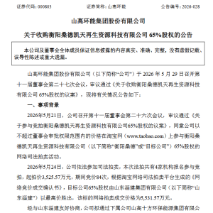 反转！山高环能以低于司法拍卖价收购衡阳桑德65%股权